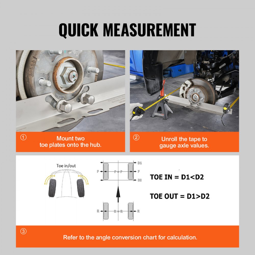 VEVOR Wheel Alignment Tool, 2-Pack Toe Alignment Toe Plates, Stainless Steel Wheel Alignment Tool Plate, Toe Angle Accurate Measurement, Includes 2 Measuring Tapes & Conversion Chart 