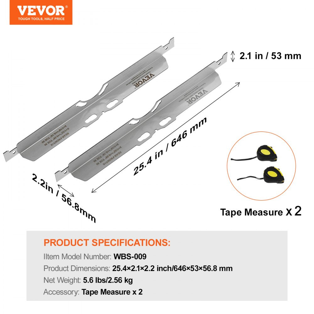 VEVOR Wheel Alignment Tool, 2-Pack Toe Alignment Toe Plates, Stainless Steel Wheel Alignment Tool Plate, Toe Angle Accurate Measurement, Includes 2 Measuring Tapes & Conversion Chart 