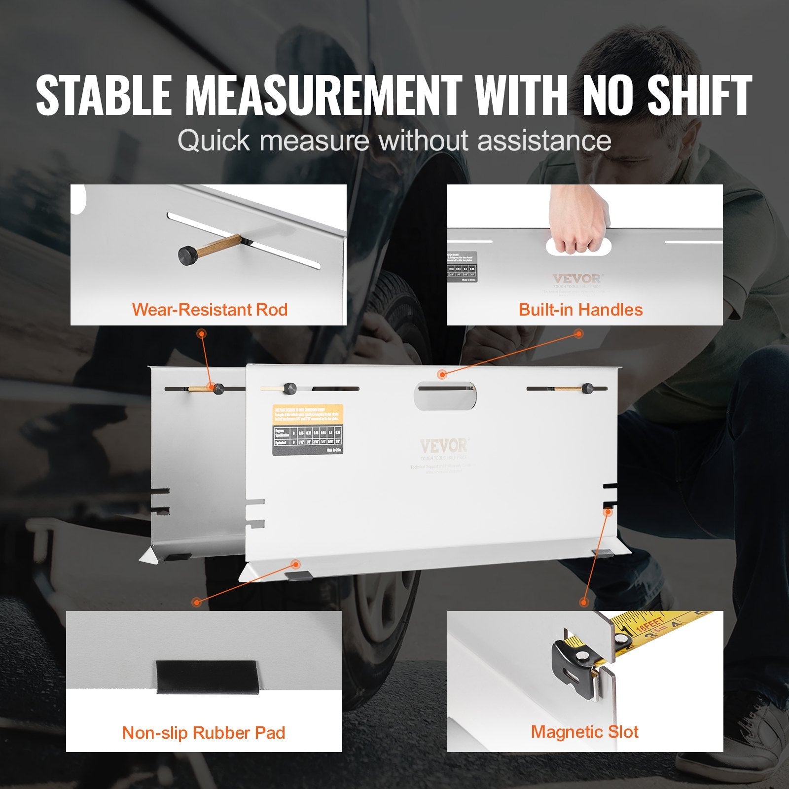 VEVOR Wheel Alignment Tool, 2-Pack Alignment Tool Toe Plates, Stainless Steel Toe Angle Measurement Tool Plate, 4 Alignment Rods and Magnetic Slots, Includes Measuring Tapes & Conversion Chart 