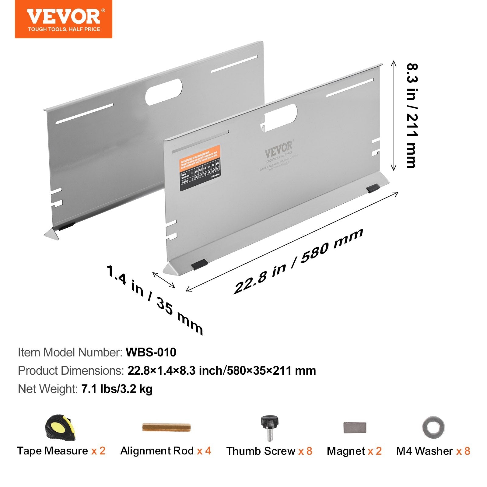 VEVOR Wheel Alignment Tool, 2-Pack Alignment Tool Toe Plates, Stainless Steel Toe Angle Measurement Tool Plate, 4 Alignment Rods and Magnetic Slots, Includes Measuring Tapes & Conversion Chart 