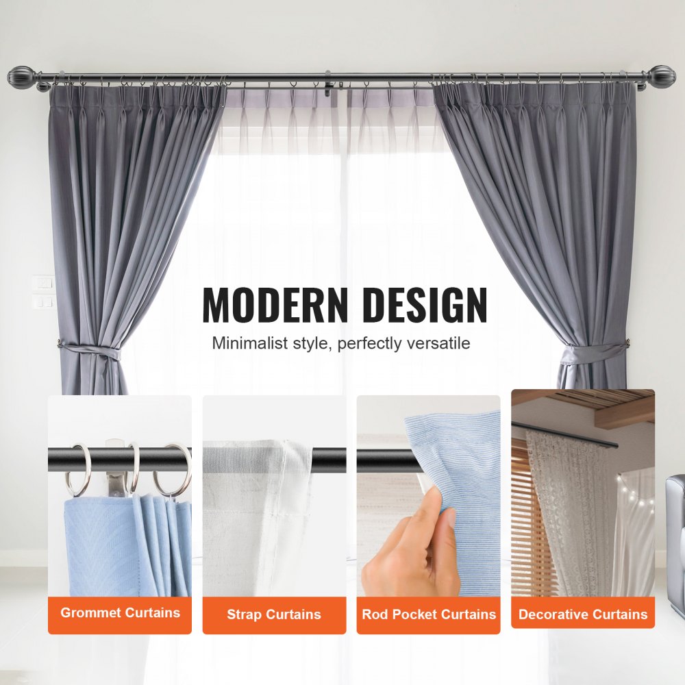 VEVOR Double Rod Curtain Rods, 36-72 inches(3-6ft) Adjustable Length, Black Double Curtain Rods with Round Finials, 1" and 3/4" Diameter, Double Window Drapery Rod for Sheer and Blackout Curtains 