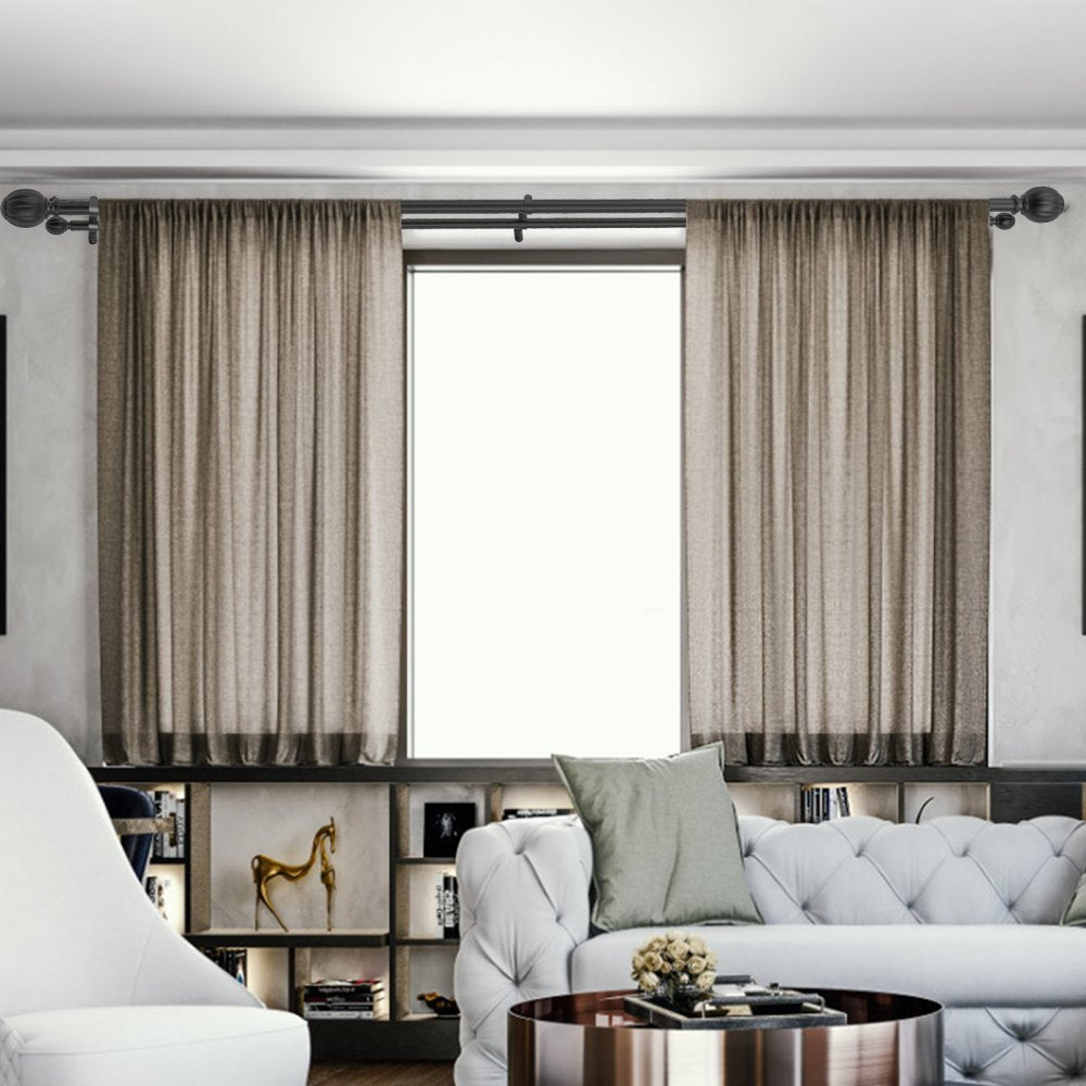 VEVOR Double Rod Curtain Rods, 36-72 inches(3-6ft) Adjustable Length, Black Double Curtain Rods with Round Finials, 1" and 3/4" Diameter, Double Window Drapery Rod for Sheer and Blackout Curtains 