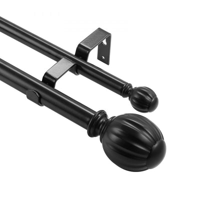 VEVOR Double Rod Curtain Rods, 36-72 inches(3-6ft) Adjustable Length, Black Double Curtain Rods with Round Finials, 1" and 3/4" Diameter, Double Window Drapery Rod for Sheer and Blackout Curtains 