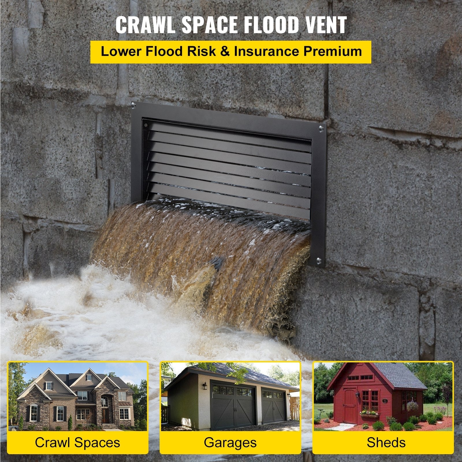 VEVOR Crawl Space Flood Vent Foundation Flood Vent 12"Height x20"Width Wall Vent 