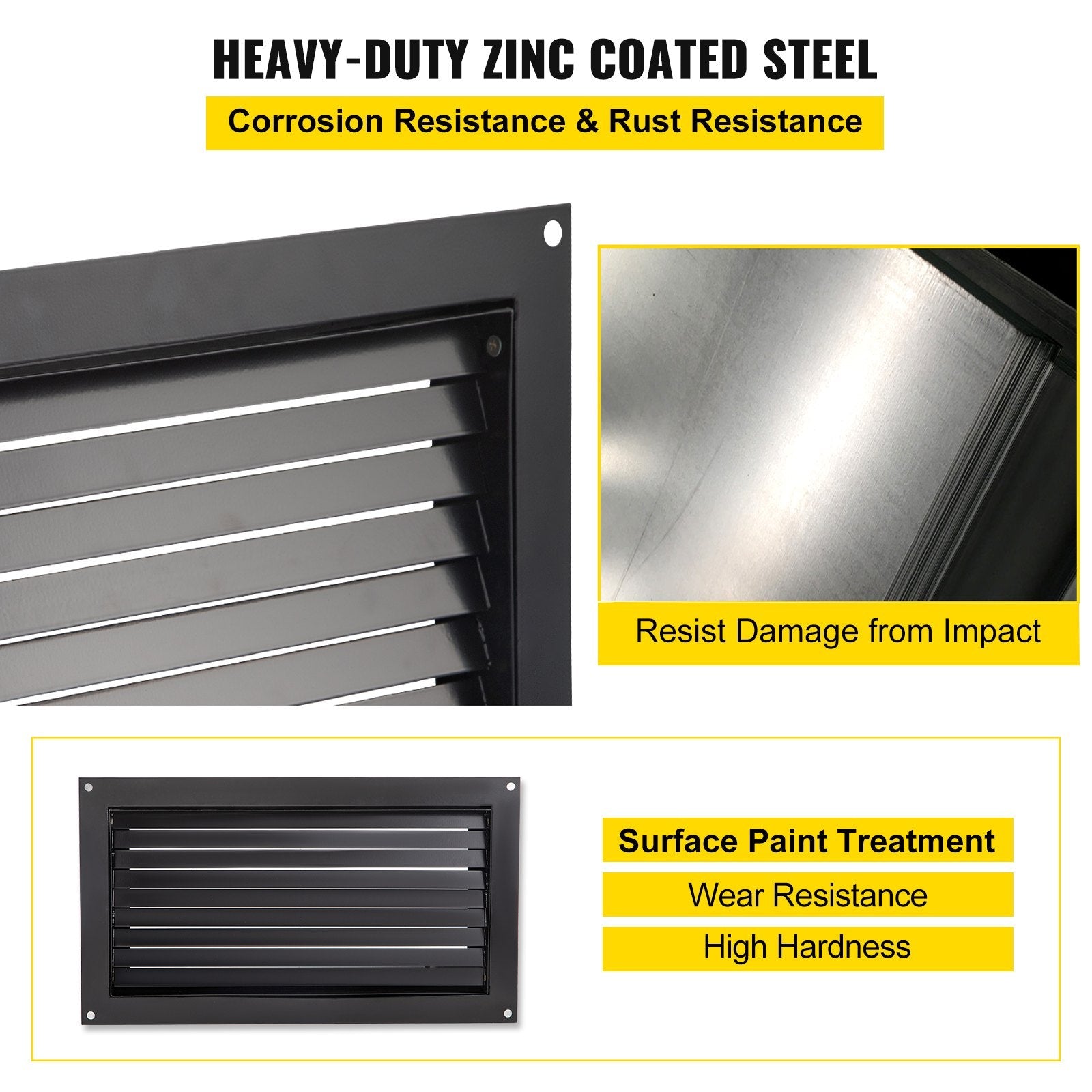 VEVOR Foundation Flood Vent, 8" Height x 16" Width Flood Vent, to Reduce Foundation Damage and Flood Risk, Black, Wall Mounted Flood Vent, for Garages & Full Height Enclosures 