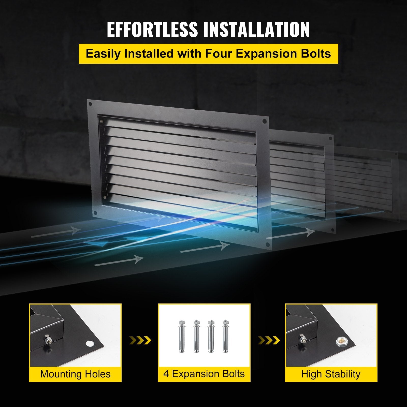 VEVOR Foundation Flood Vent, 8" Height x 16" Width Flood Vent, to Reduce Foundation Damage and Flood Risk, Black, Wall Mounted Flood Vent, for Garages & Full Height Enclosures 
