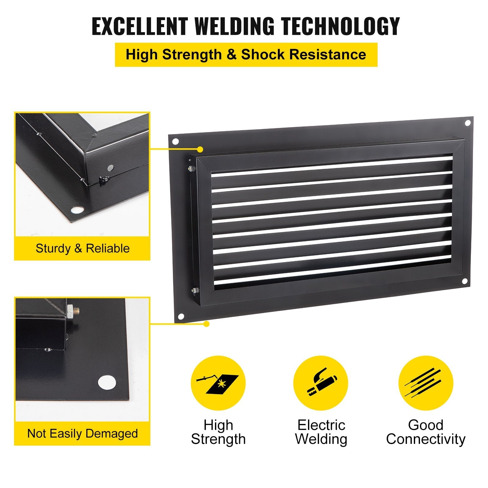 VEVOR Foundation Flood Vent, 8" Height x 16" Width Flood Vent, to Reduce Foundation Damage and Flood Risk, Black, Wall Mounted Flood Vent, for Garages & Full Height Enclosures 