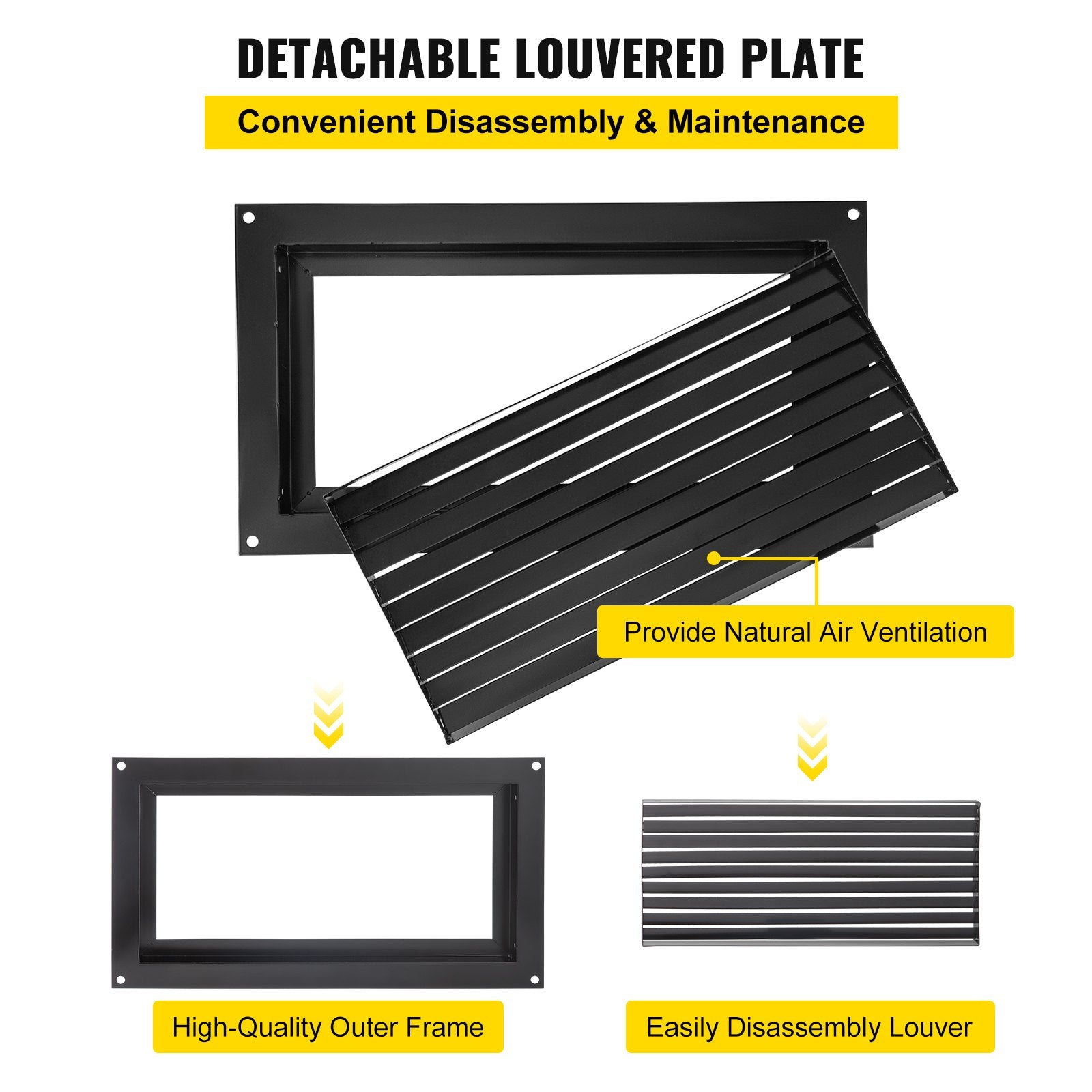 VEVOR Foundation Flood Vent, 8" Height x 16" Width Flood Vent, to Reduce Foundation Damage and Flood Risk, Black, Wall Mounted Flood Vent, for Garages & Full Height Enclosures 