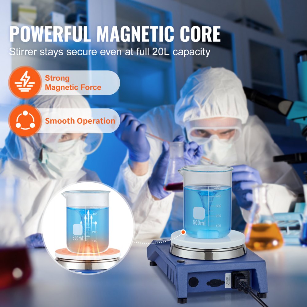 VEVOR Magnetic Stirrer, 0-1500 RPM Stir Plate with Adjustable Speed Knob, 23L Plate Stirrer Kit, Stir Bar Included 