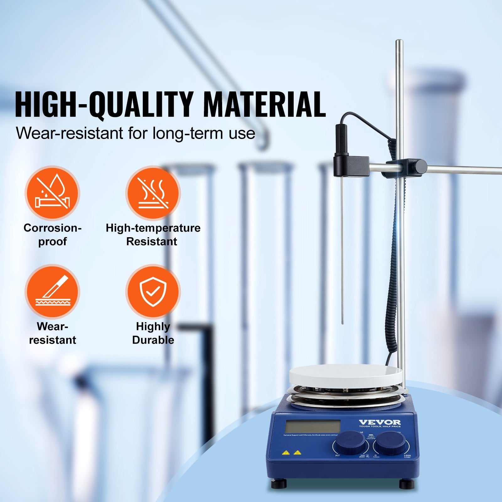 VEVOR Magnetic Stirrer Hot Plate, Max 644°F/340°C, 0-1500 RPM Hot Plate with Magnetic Stirrer, 20L Hot Plate Stirrer with LED Screen, Support Stand and Stir Bars Included, 650W Heating Power 