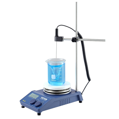 VEVOR Magnetic Stirrer Hot Plate, Max 644°F/340°C, 0-1500 RPM Hot Plate with Magnetic Stirrer, 20L Hot Plate Stirrer with LED Screen, Support Stand and Stir Bars Included, 650W Heating Power 