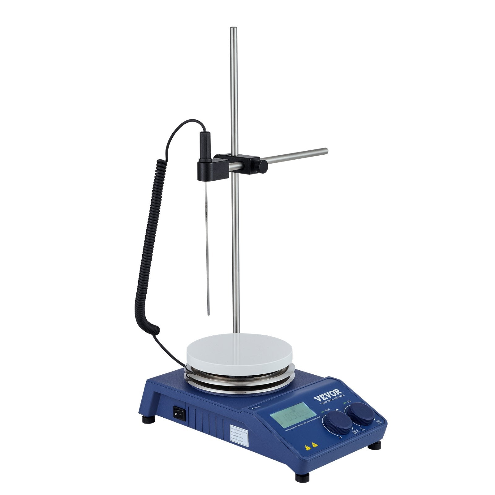 VEVOR Magnetic Stirrer Hot Plate, Max 644°F/340°C, 0-1500 RPM Hot Plate with Magnetic Stirrer, 20L Hot Plate Stirrer with LED Screen, Support Stand and Stir Bars Included, 650W Heating Power 