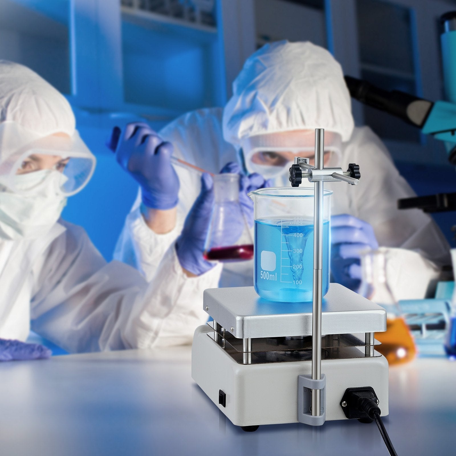 VEVOR Magnetic Stirrer Hot Plate, Max 716°F/380°C, 0-2000 RPM Hot Plate with Magnetic Stirrer, 3000mL Hot Plate Stirrer, Support Stand and Stir Bars Included, 500W Heating Power 