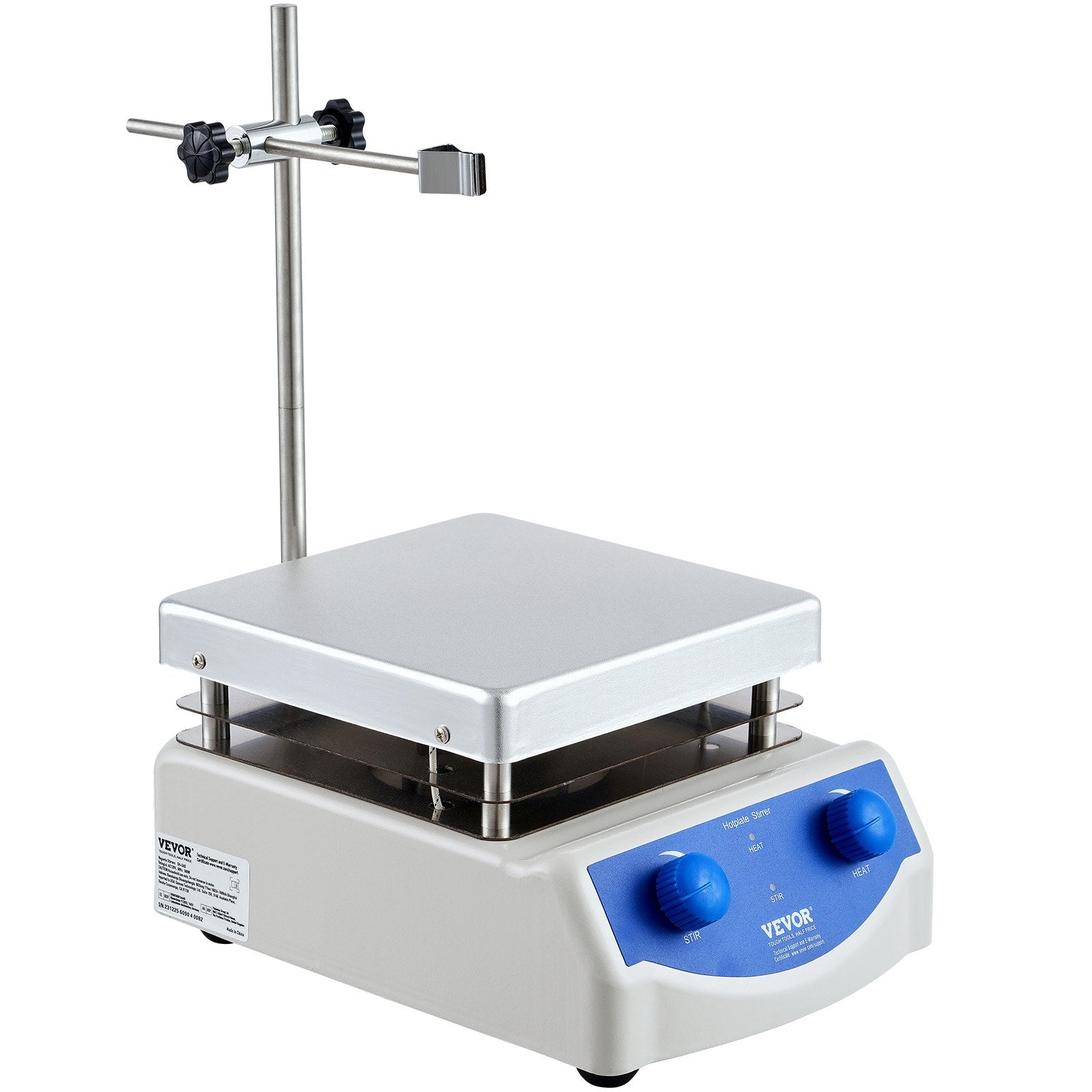 VEVOR Magnetic Stirrer Hot Plate, Max 716°F/380°C, 0-2000 RPM Hot Plate with Magnetic Stirrer, 3000mL Hot Plate Stirrer, Support Stand and Stir Bars Included, 500W Heating Power 