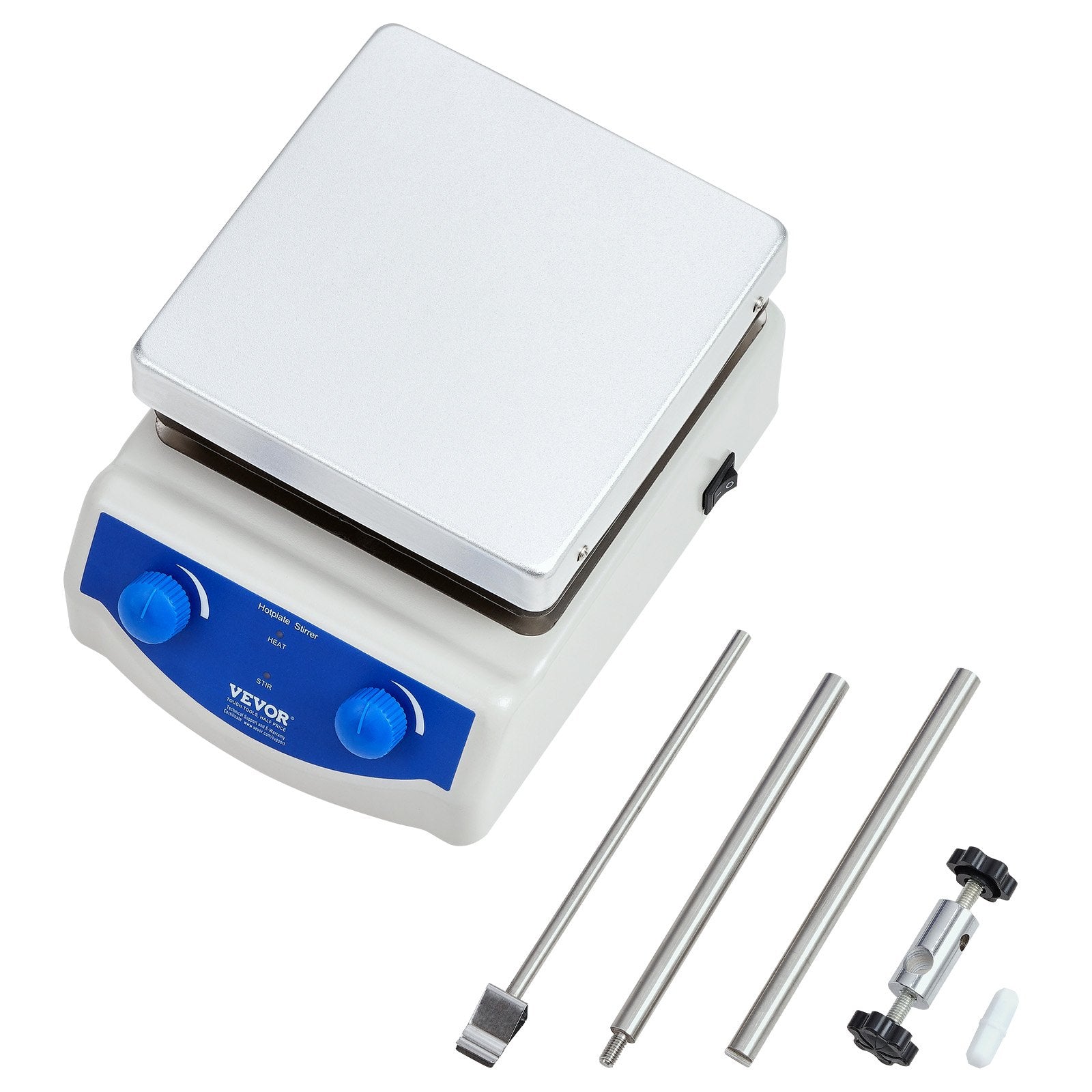 VEVOR Magnetic Stirrer Hot Plate, Max 716°F/380°C, 0-2000 RPM Hot Plate with Magnetic Stirrer, 3000mL Hot Plate Stirrer, Support Stand and Stir Bars Included, 500W Heating Power 