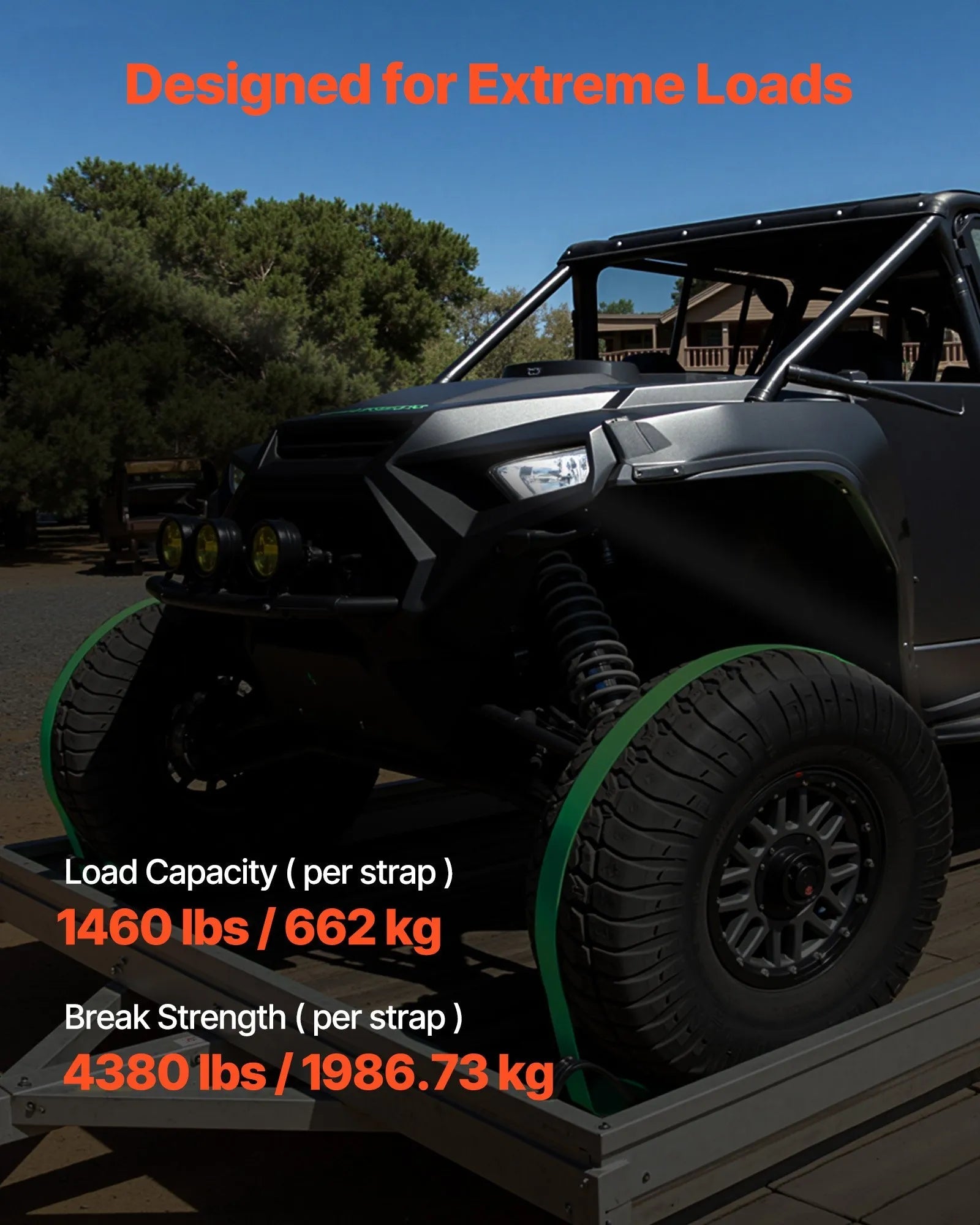 VEVOR Wheel Chock Tie-Down Kit, Chock-Style Trailer Tie Down Strap, Car Tie Down Kit with Buckle, Break Strength 4380 lbs & Working Load 1460 lbs Motorcycle Tie-Down System E-Hooks for ATVs, UTVs 