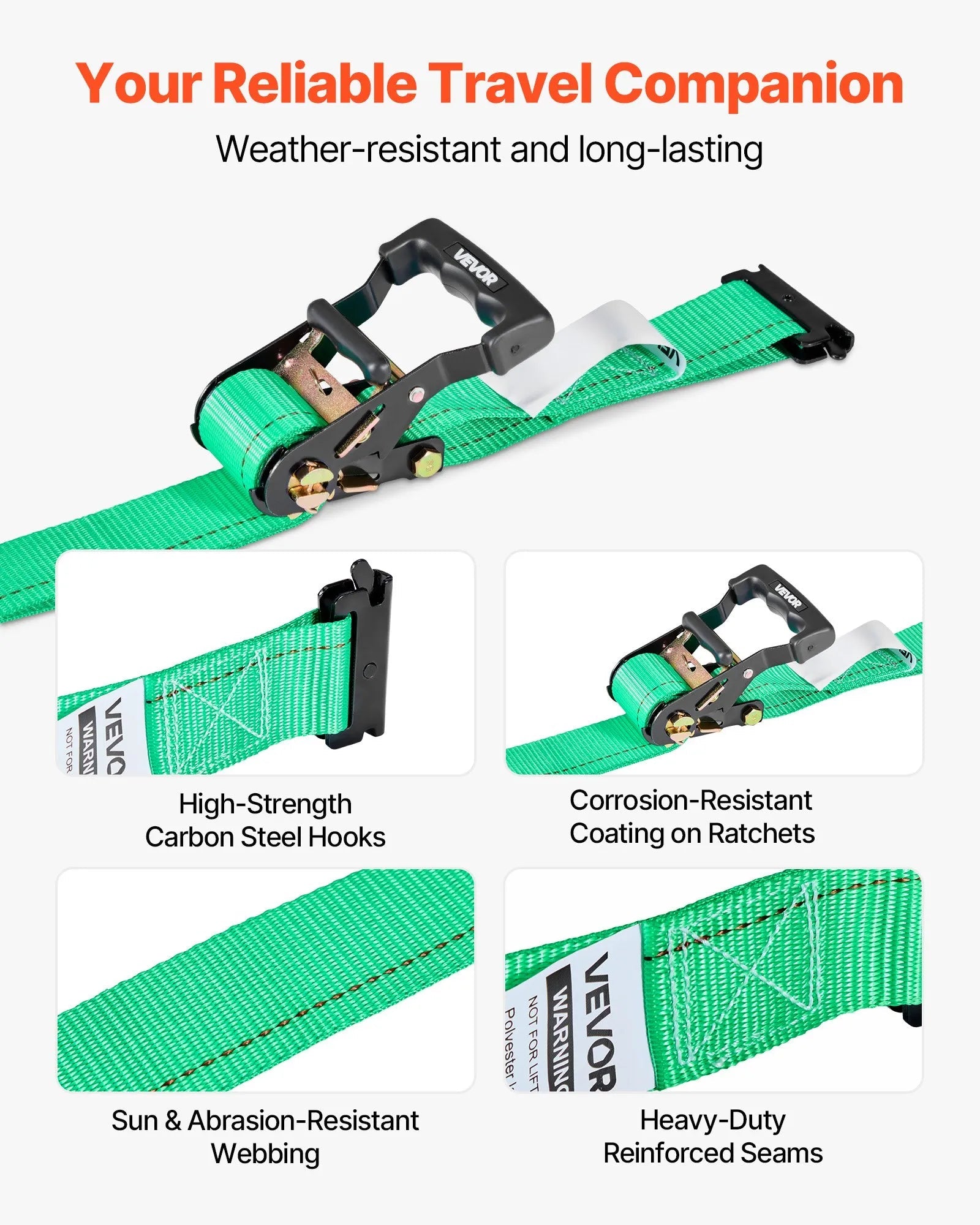 VEVOR Wheel Chock Tie-Down Kit, Chock-Style Trailer Tie Down Strap, Car Tie Down Kit with Buckle, Break Strength 4380 lbs & Working Load 1460 lbs Motorcycle Tie-Down System E-Hooks for ATVs, UTVs 