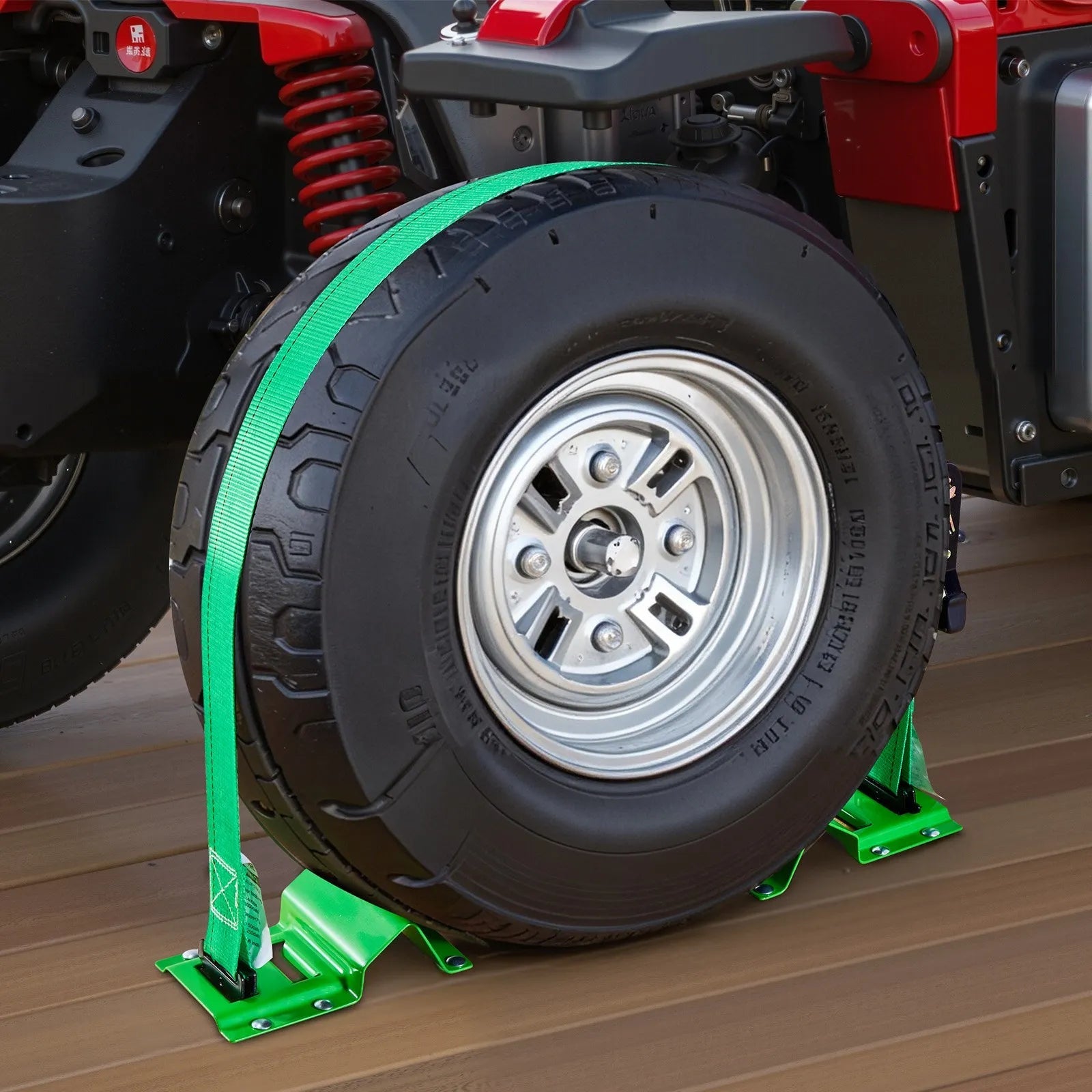 VEVOR Wheel Chock Tie-Down Kit, Chock-Style Trailer Tie Down Strap, Car Tie Down Kit with Buckle, Break Strength 4380 lbs & Working Load 1460 lbs Motorcycle Tie-Down System E-Hooks for ATVs, UTVs 