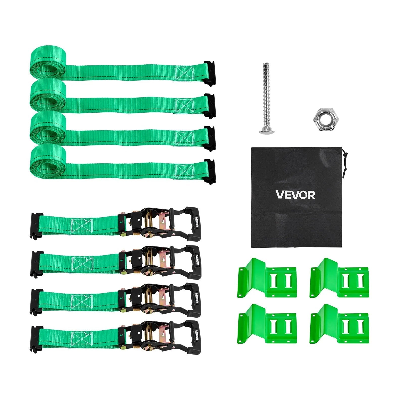 VEVOR Wheel Chock Tie-Down Kit, Chock-Style Trailer Tie Down Strap, Car Tie Down Kit with Buckle, Break Strength 4380 lbs & Working Load 1460 lbs Motorcycle Tie-Down System E-Hooks for ATVs, UTVs 