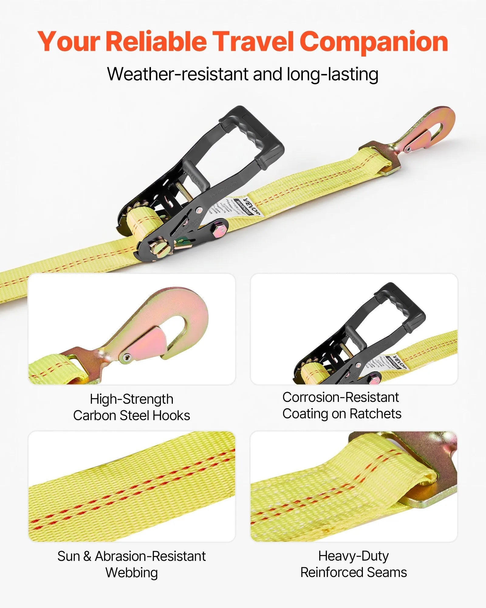 VEVOR Wheel Chock Tie-Down Kit, Tire-Style Trailer Tie Down Strap, Car Tie Down Kit with Spring Hook, Break Strength 10009 lbs & Working Load 3333 lbs Motorcycle Tie-Down System for ATV, SUV, Trailer 