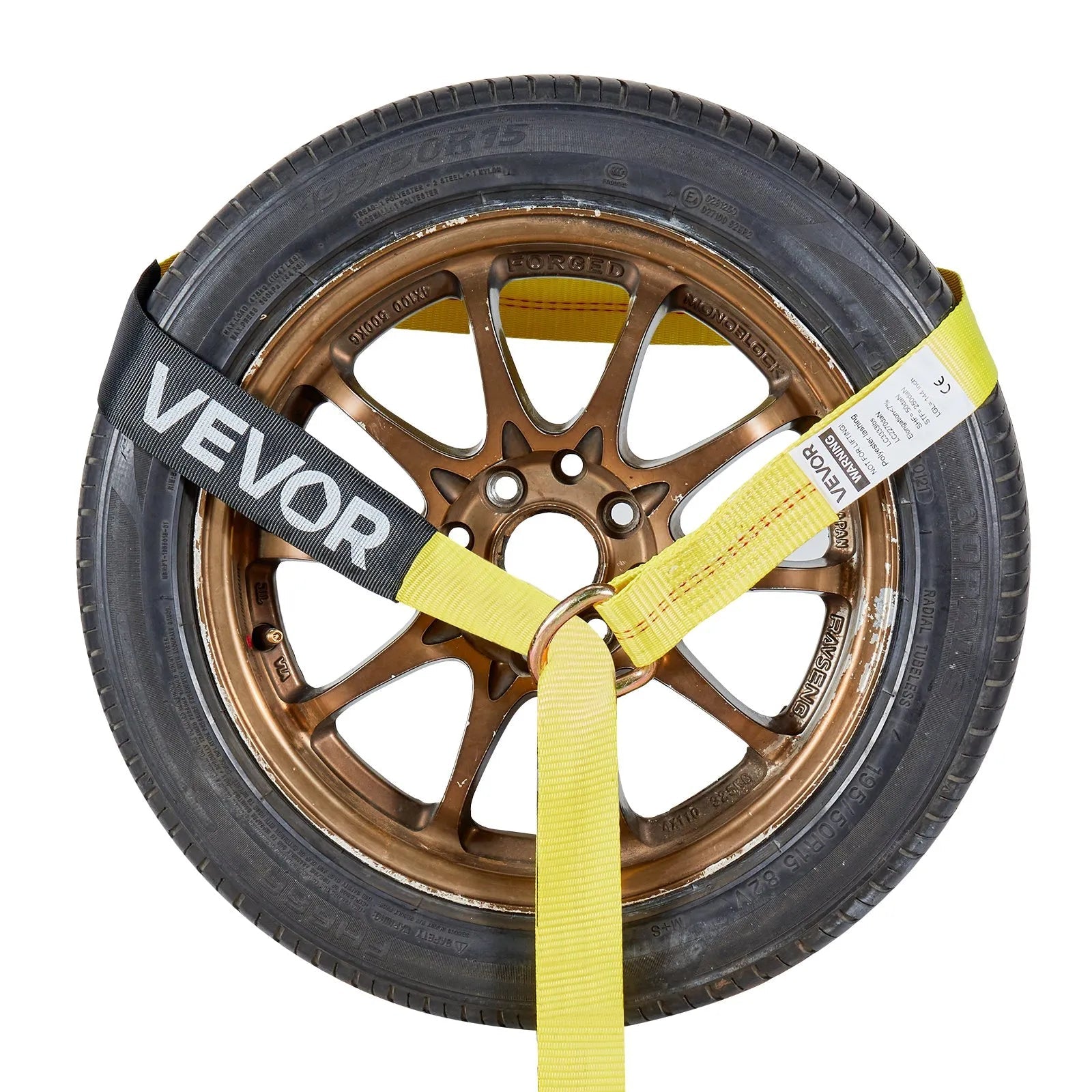 VEVOR Wheel Chock Tie-Down Kit, Tire-Style Trailer Tie Down Strap, Car Tie Down Kit with Spring Hook, Break Strength 10009 lbs & Working Load 3333 lbs Motorcycle Tie-Down System for ATV, SUV, Trailer 