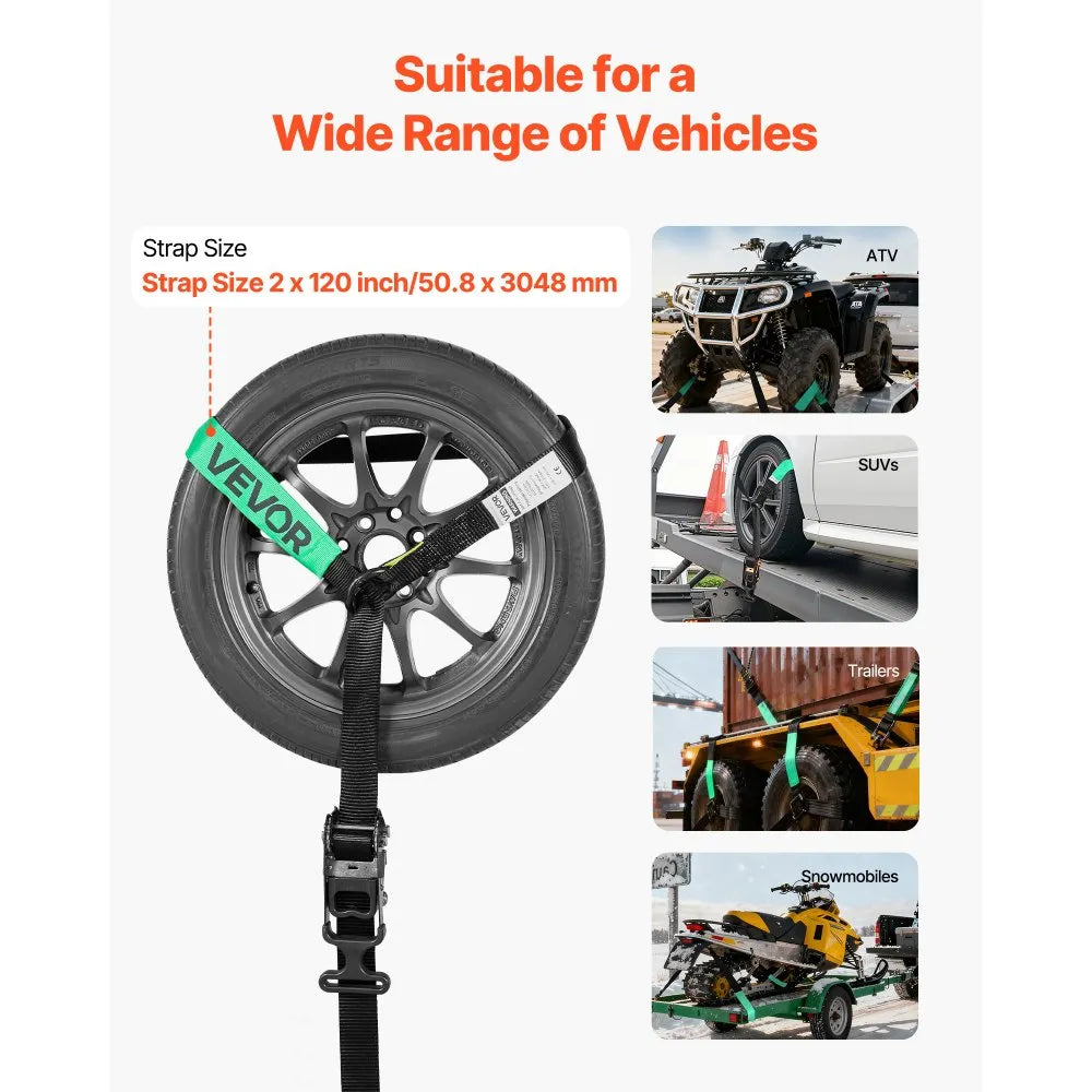 Heavy-Duty Wheel Chock Tie-Down Kit with Tire Straps & Ratchets, 10,009 lb Break Strength