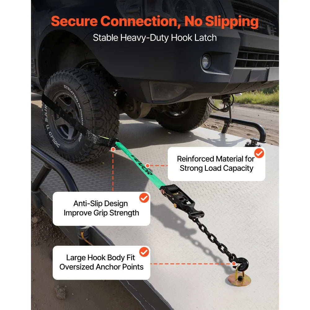 Heavy-Duty Wheel Chock Tie-Down Kit with Tire Straps & Ratchets, 10,009 lb Break Strength