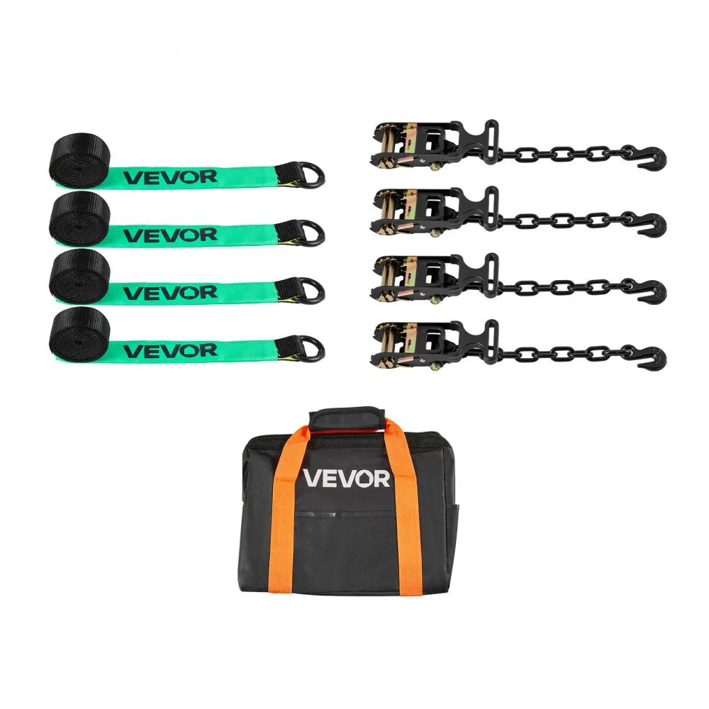 Heavy-Duty Wheel Chock Tie-Down Kit with Tire Straps & Ratchets, 10,009 lb Break Strength