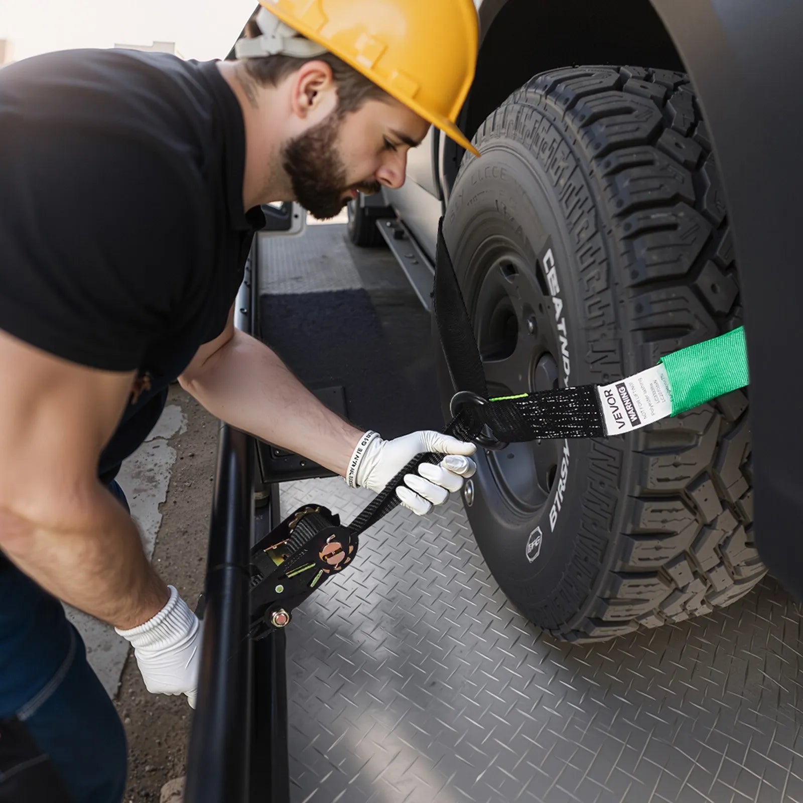 Heavy-Duty Wheel Chock Tie-Down Kit with Tire Straps & Ratchets, 10,009 lb Break Strength