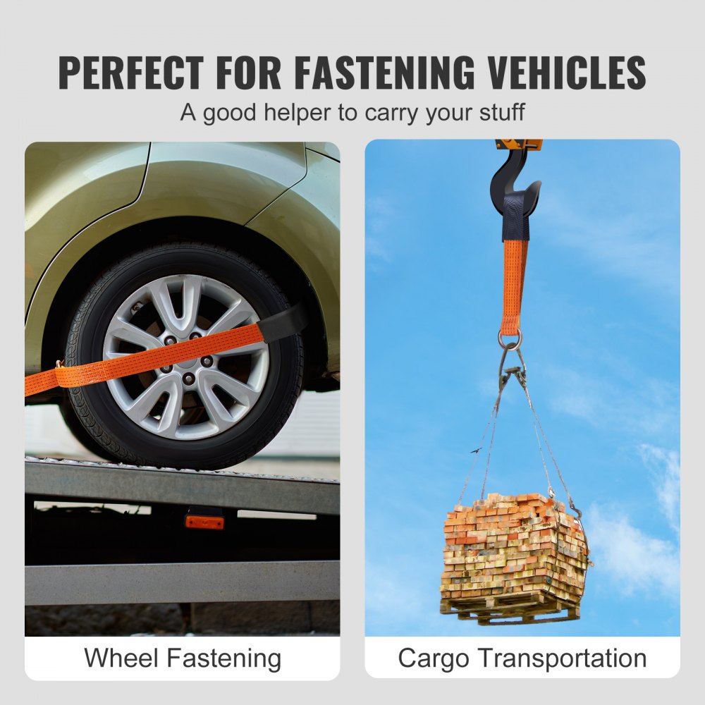 VEVOR Ratchet Tie Down Straps Kit, 2" x 120" Tire Straps, 5512 LBS Working Load, 11023 LBS Breaking Strength, Car Tie Down Straps with Snap Hooks for Passenger Car, Truck, Trailer, 4-Pack 