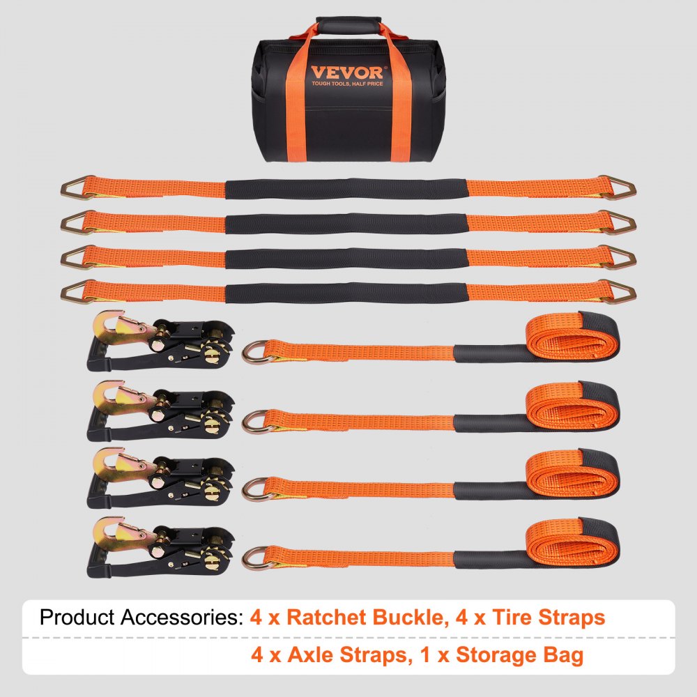 VEVOR Ratchet Tie Down Straps Kit, 2" x 120" Tire Straps, 5512 LBS Working Load, 11023 LBS Breaking Strength, Car Tie Down Straps with Snap Hooks for Passenger Car, Truck, Trailer, 4-Pack 