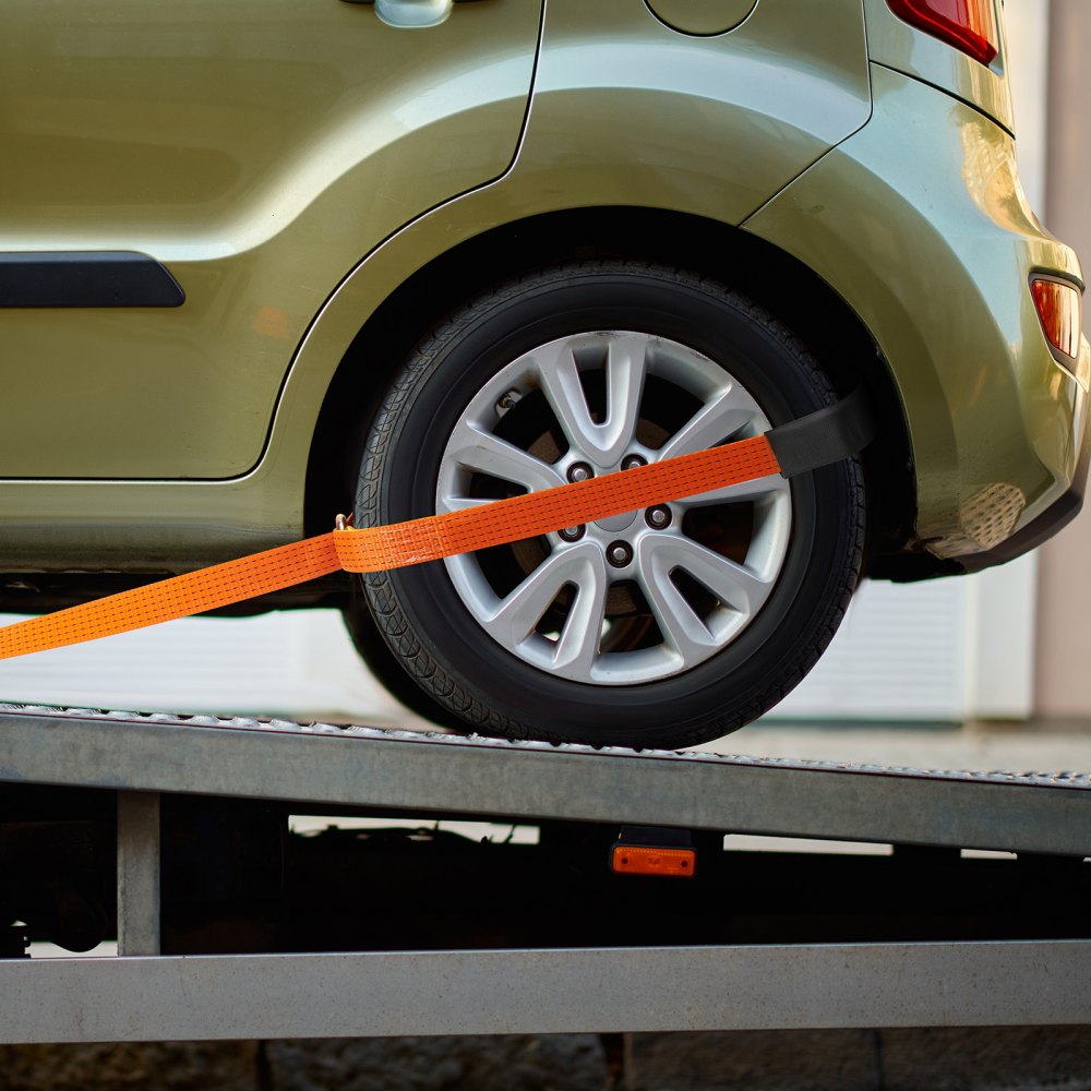 VEVOR Ratchet Tie Down Straps Kit, 2" x 120" Tire Straps, 5512 LBS Working Load, 11023 LBS Breaking Strength, Car Tie Down Straps with Snap Hooks for Passenger Car, Truck, Trailer, 4-Pack 