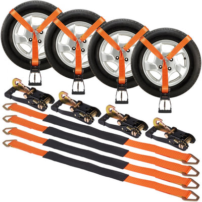 VEVOR Ratchet Tie Down Straps Kit, 2" x 120" Tire Straps, 5512 LBS Working Load, 11023 LBS Breaking Strength, Car Tie Down Straps with Snap Hooks for Passenger Car, Truck, Trailer, 4-Pack 