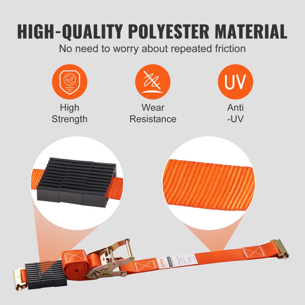 VEVOR Wheel Chock Tie Down Kit, 2" x 96" Tie Down Strap Kit, Heavy Duty Trailer Tie Down System for 10"-23" Wheels, ATV, UTV, Trailer, Mower, Wheel Chock & Tie-Down Accessories, 4-Pack 