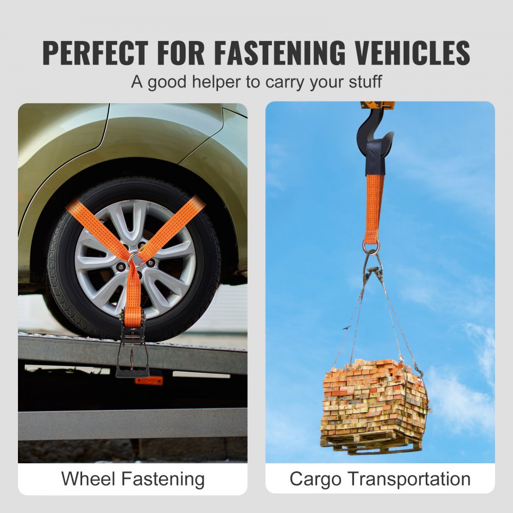 VEVOR Ratchet Tie Down Straps Kit, Lasso Style 2" x 120" Tire Straps, 5512 LBS Working Load, 11023 LBS Breaking Strength, Car Tie Down Straps with Snap Hooks for Passenger Car, Truck, Trailer, 4-Pack 