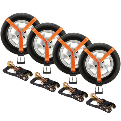 VEVOR Ratchet Tie Down Straps Kit, Lasso Style 2" x 120" Tire Straps, 5512 LBS Working Load, 11023 LBS Breaking Strength, Car Tie Down Straps with Snap Hooks for Passenger Car, Truck, Trailer, 4-Pack 