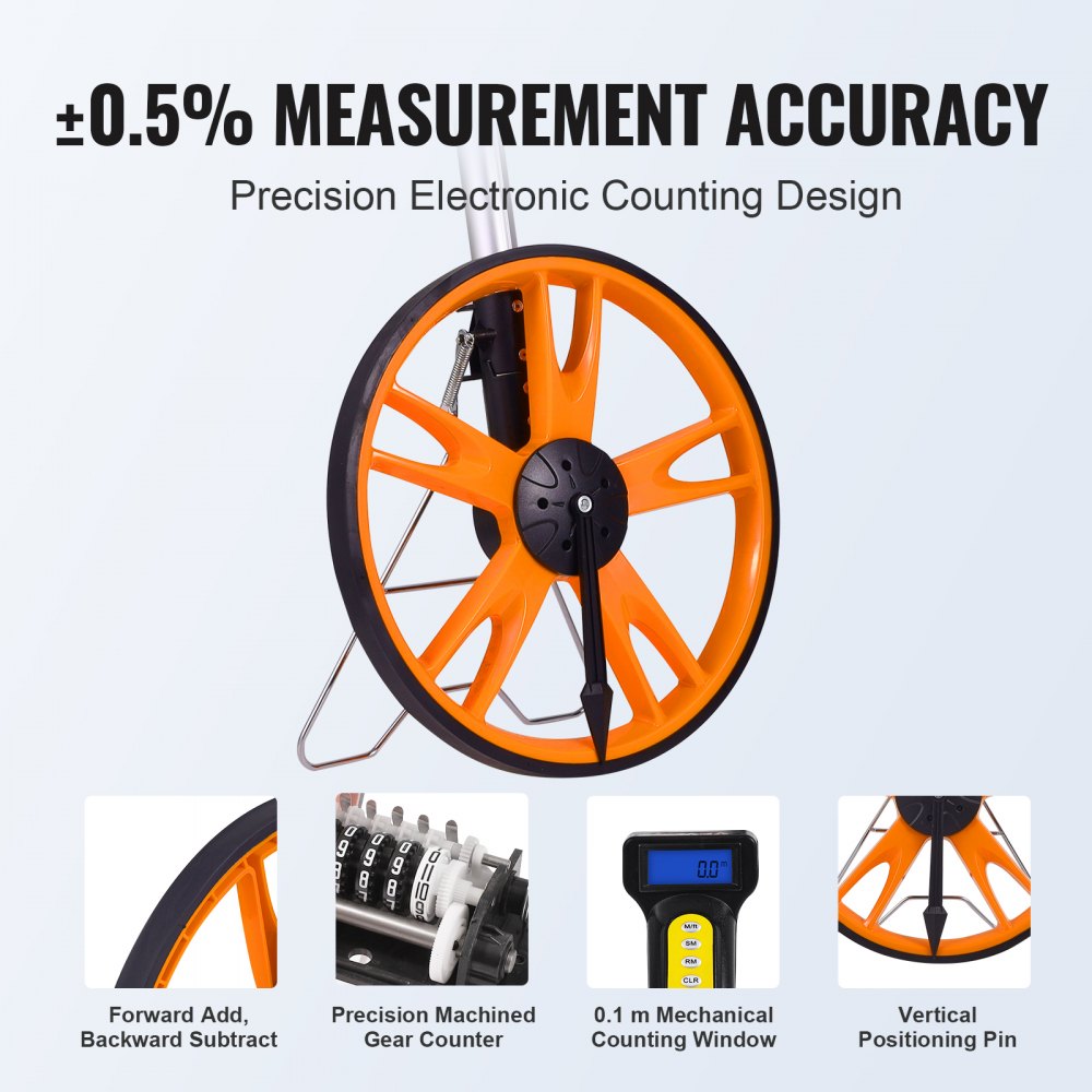 VEVOR Measuring Wheel in Feet and Inches,12.5 in Wheel Diameter, 40.94-27.95 in Telescoping Measure Wheel, Measurement 0-9,999Ft with Back Bag, Suitable for Lawn/Hard/Soft/Wood Road Measuring 