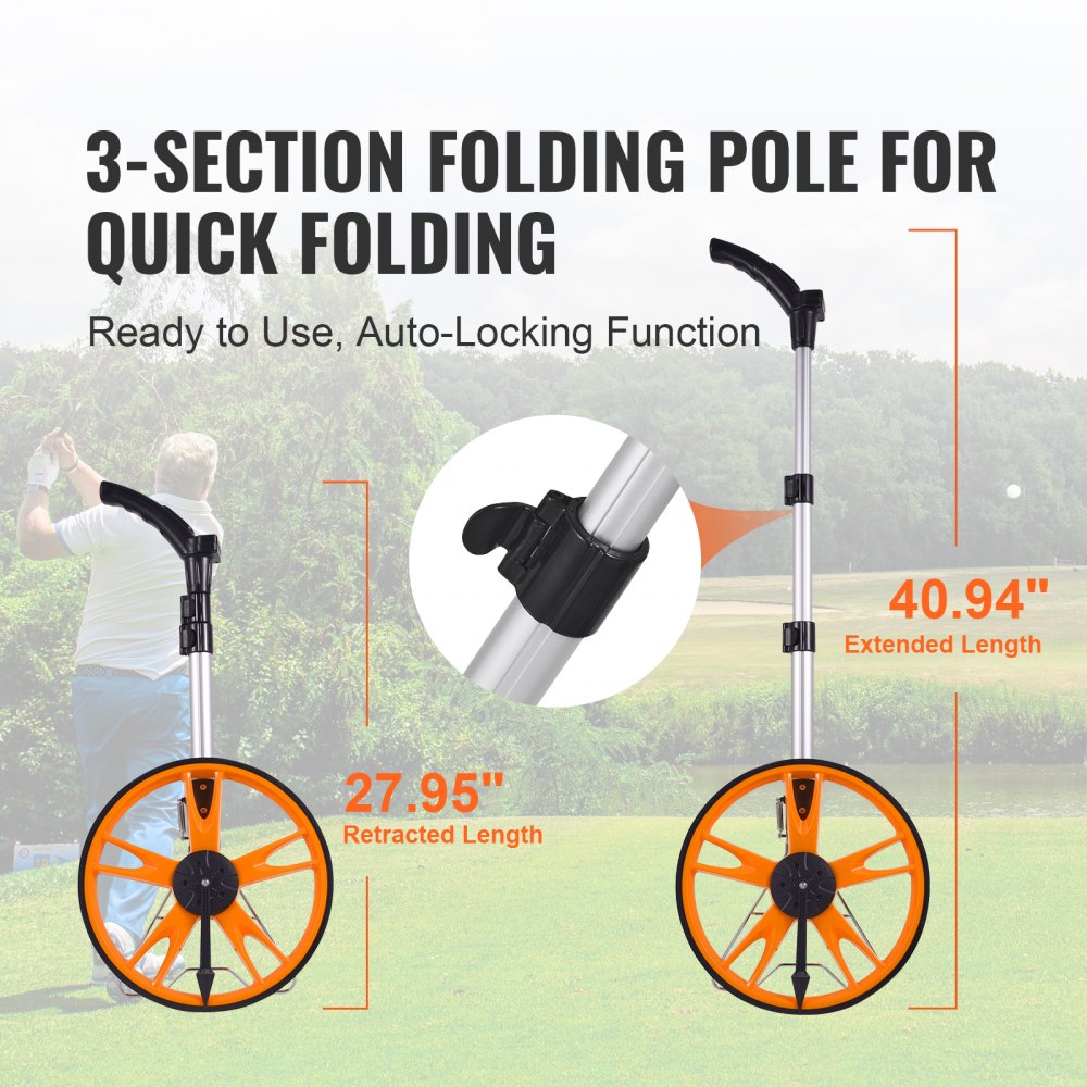 VEVOR Measuring Wheel in Feet and Inches,12.5 in Wheel Diameter, 40.94-27.95 in Telescoping Measure Wheel, Measurement 0-9,999Ft with Back Bag, Suitable for Lawn/Hard/Soft/Wood Road Measuring 