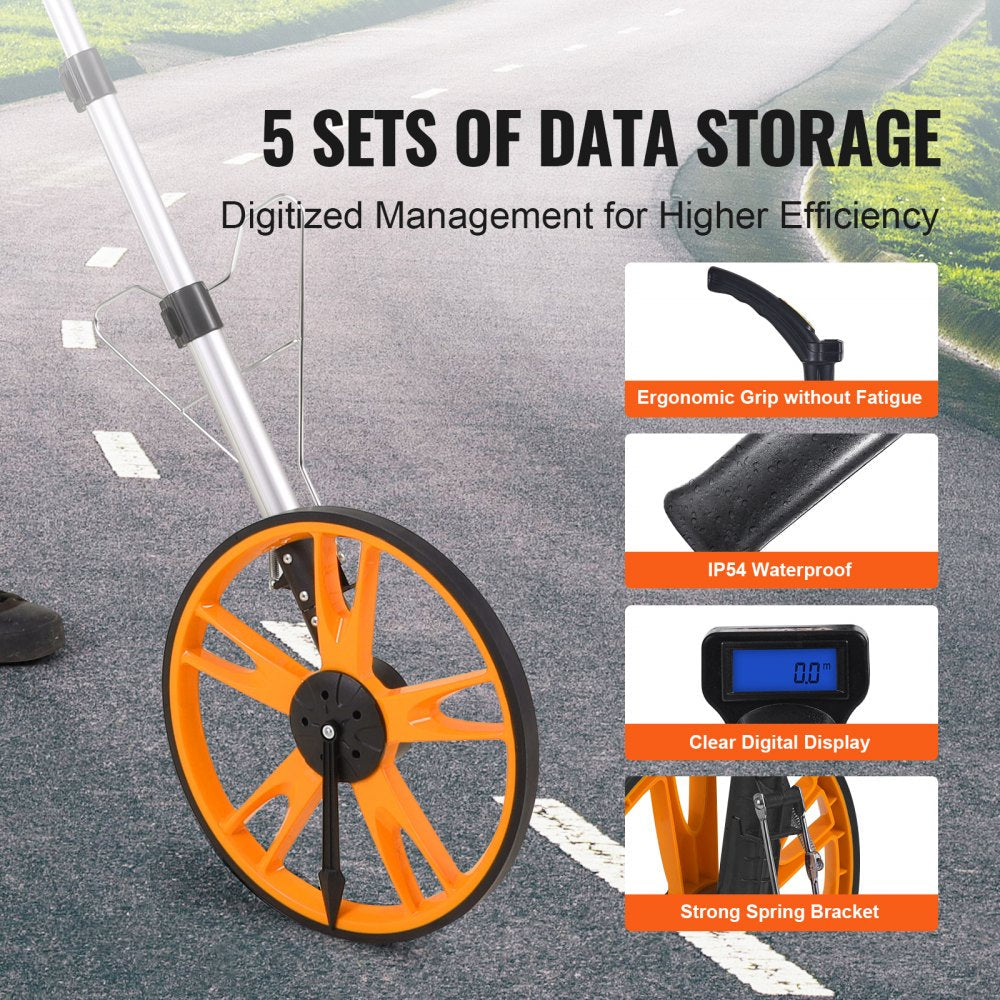 VEVOR Measuring Wheel in Feet and Inches,12.5 in Wheel Diameter, 40.94-27.95 in Telescoping Measure Wheel, Measurement 0-9,999Ft with Back Bag, Suitable for Lawn/Hard/Soft/Wood Road Measuring 