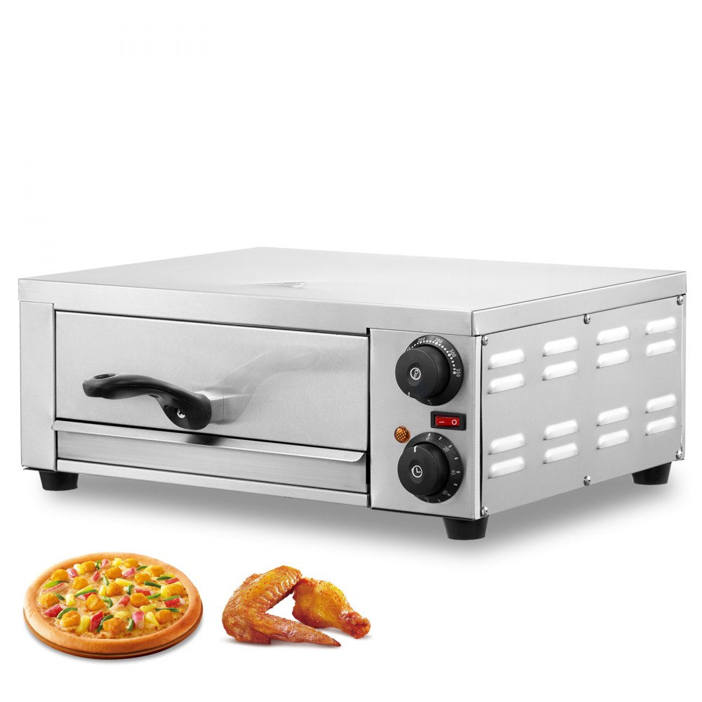 VEVOR Electric Countertop Pizza Oven 12" 1500W Adjustable Temp 0-120Min Timer 