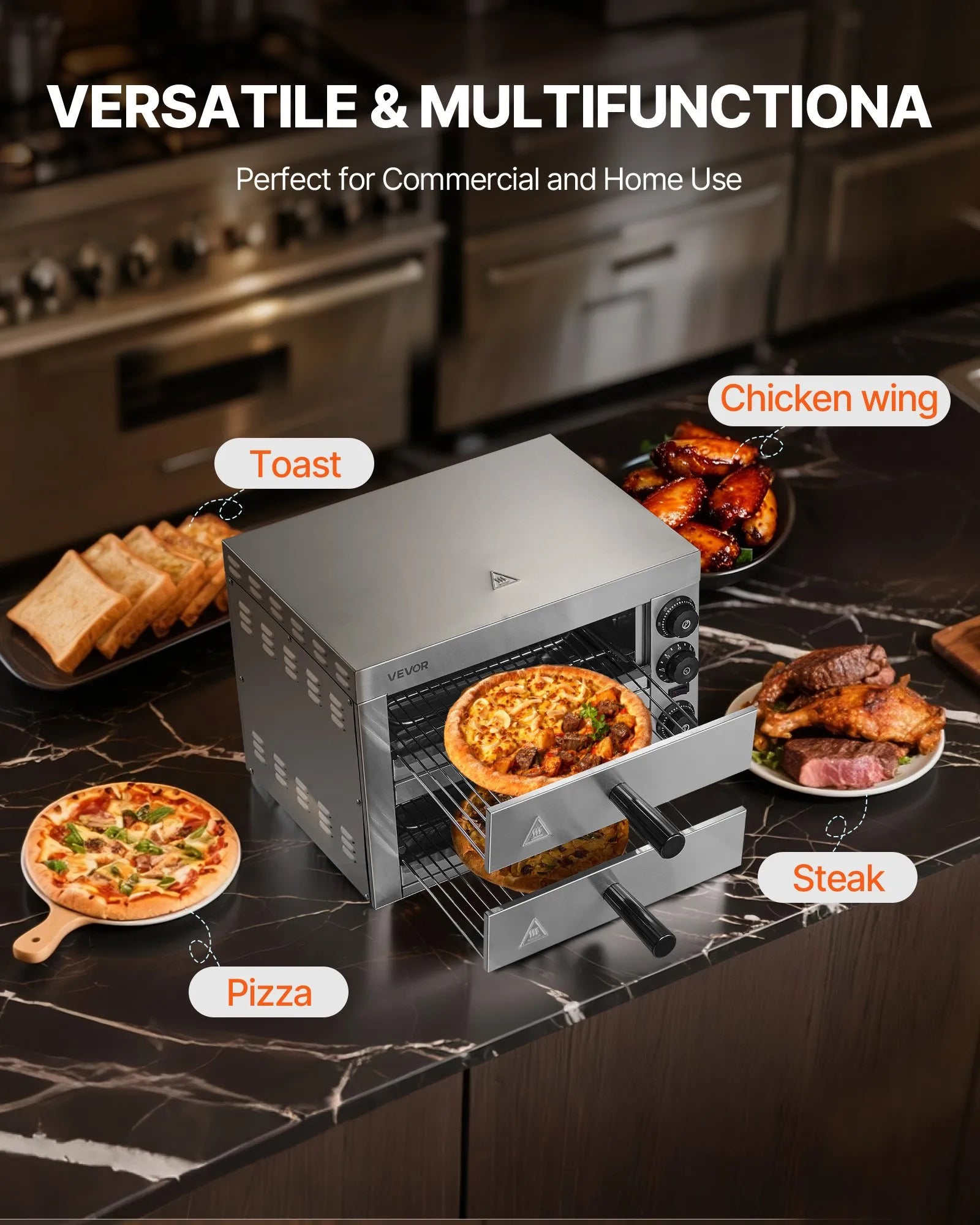 VEVOR Electric Countertop Pizza Oven 12" Adjustable Temperature 0-120Min Timer