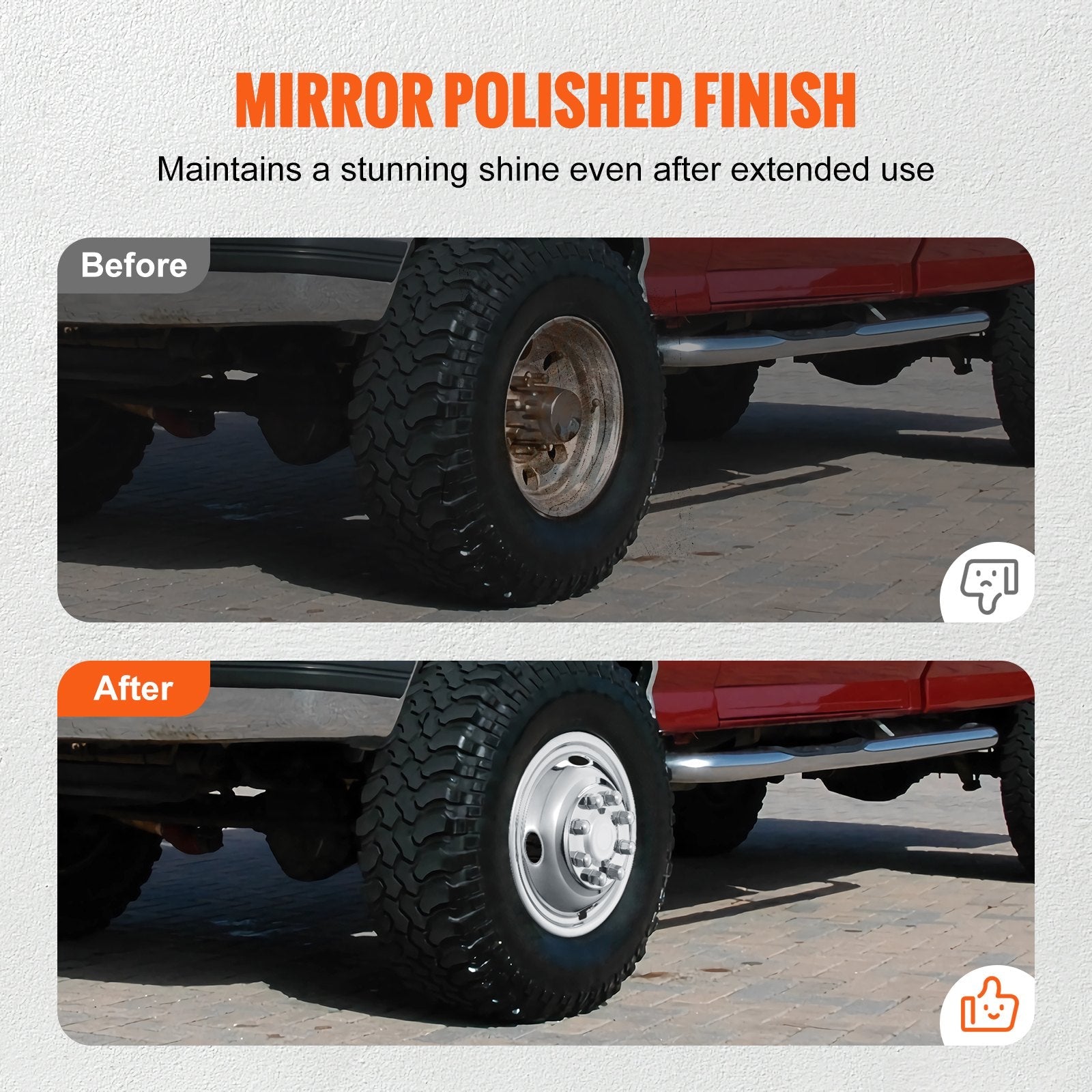 VEVOR 16-inch 8 Lug Wheel Simulators, 304 Stainless Steel Wheel Simulator Kit with Mirror Polished Finish, 2 Front and 2 Rear Wheel Covers Fit for Ford F350 (1974-1998), 4 pcs 