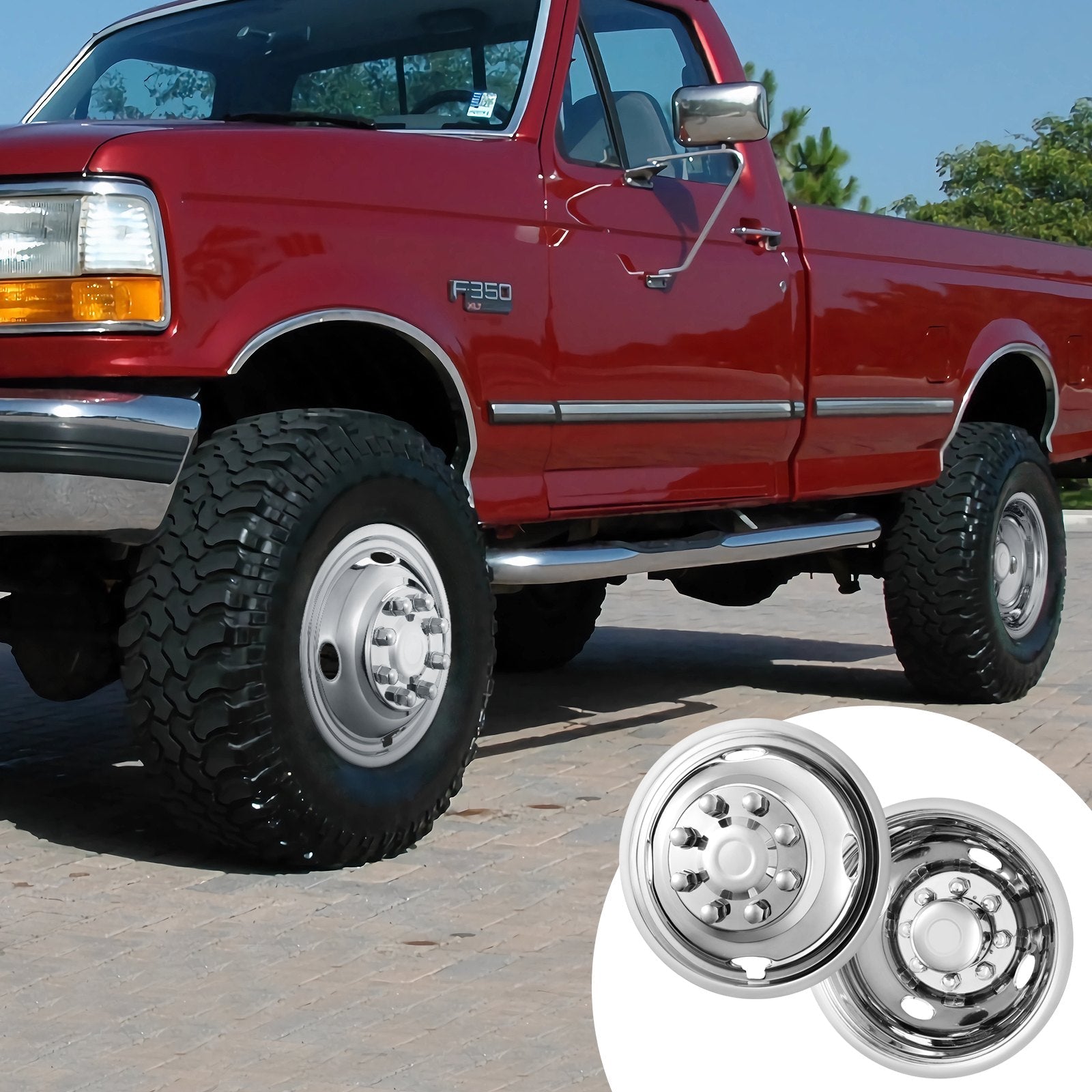 VEVOR 16-inch 8 Lug Wheel Simulators, 304 Stainless Steel Wheel Simulator Kit with Mirror Polished Finish, 2 Front and 2 Rear Wheel Covers Fit for Ford F350 (1974-1998), 4 pcs 