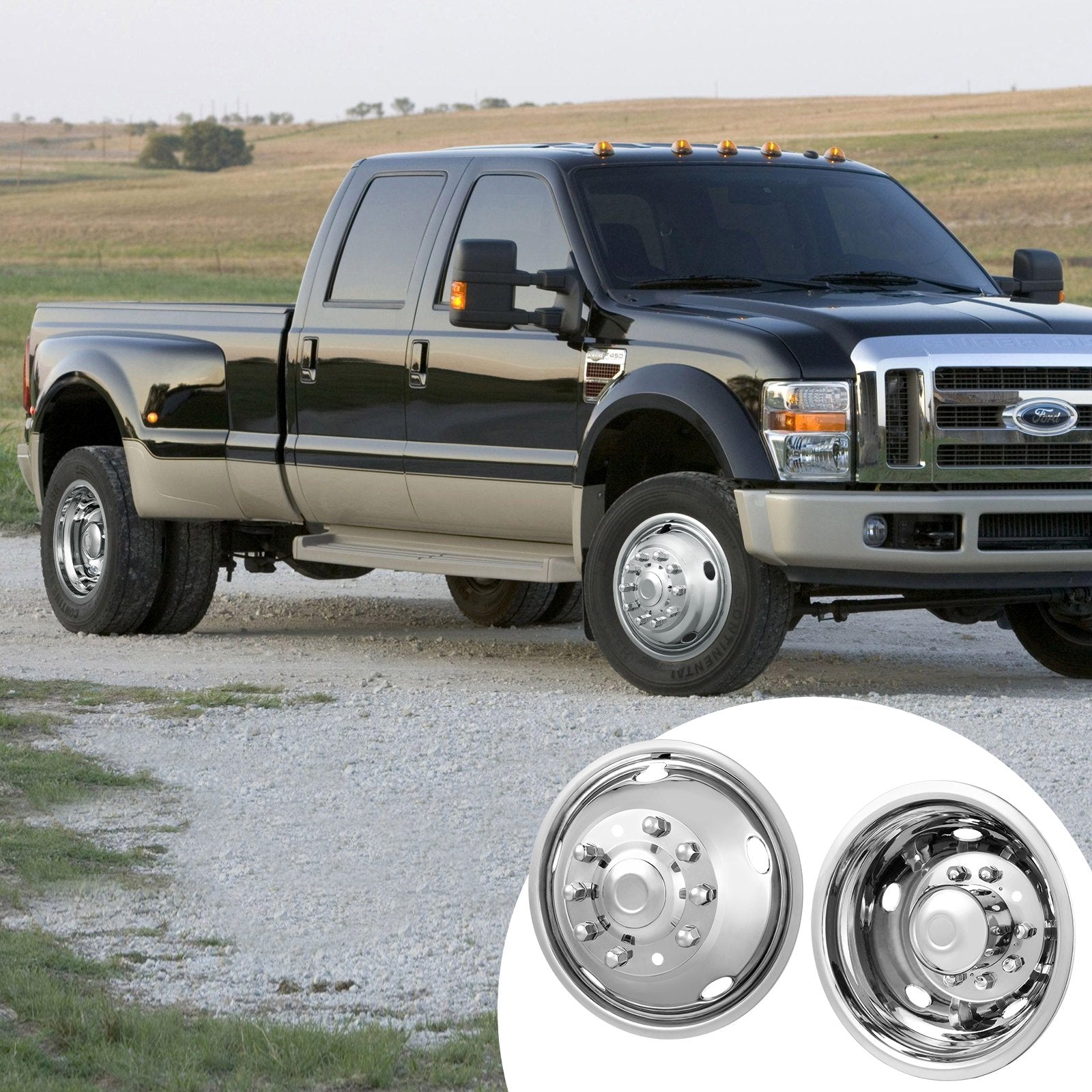 VEVOR 19.5-inch 10 Lug Wheel Simulators, 304 Stainless Steel Wheel Simulator Kit with Mirror Polished Finish, 2 Front and 2 Rear Wheel Covers Fit for Ford F450/F550 (2005-2020), 4 pcs 