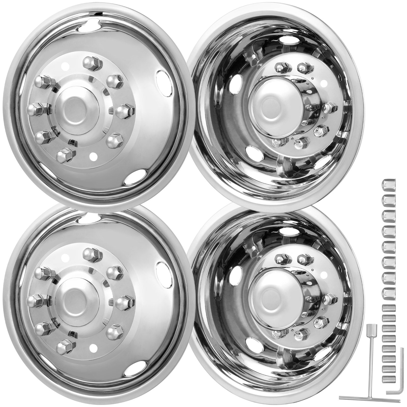VEVOR 19.5-inch 10 Lug Wheel Simulators, 304 Stainless Steel Wheel Simulator Kit with Mirror Polished Finish, 2 Front and 2 Rear Wheel Covers Fit for Ford F450/F550 (2005-2020), 4 pcs 