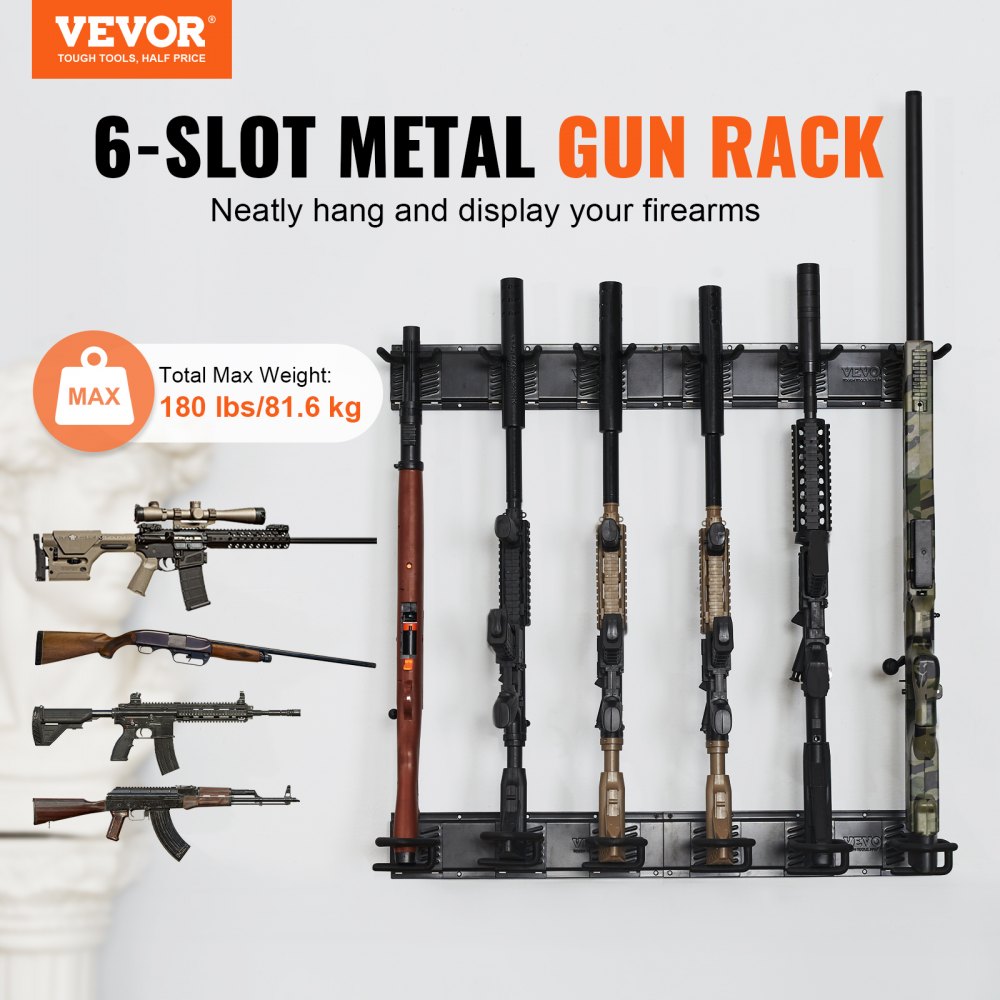 VEVOR Gun Rack, Indoor Gun Rack Wall Mount, 6-Slot Vertical Rifle Shotgun Gun Rack, 180 lb Heavy Duty Metal Wall Gun Rack Display Stand with Soft Padding 