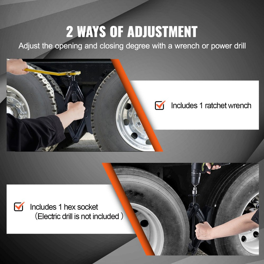 VEVOR Camper Wheel Chock Stabilizer, Heavy Duty H-shaped RV Tire Locking Chock, Built-in Wrench Fit for 3.5" to 12" Tire Space, 2 Sets of Camper Wheel Chocks with Ratchet Wrench for RV Travel Trailer 