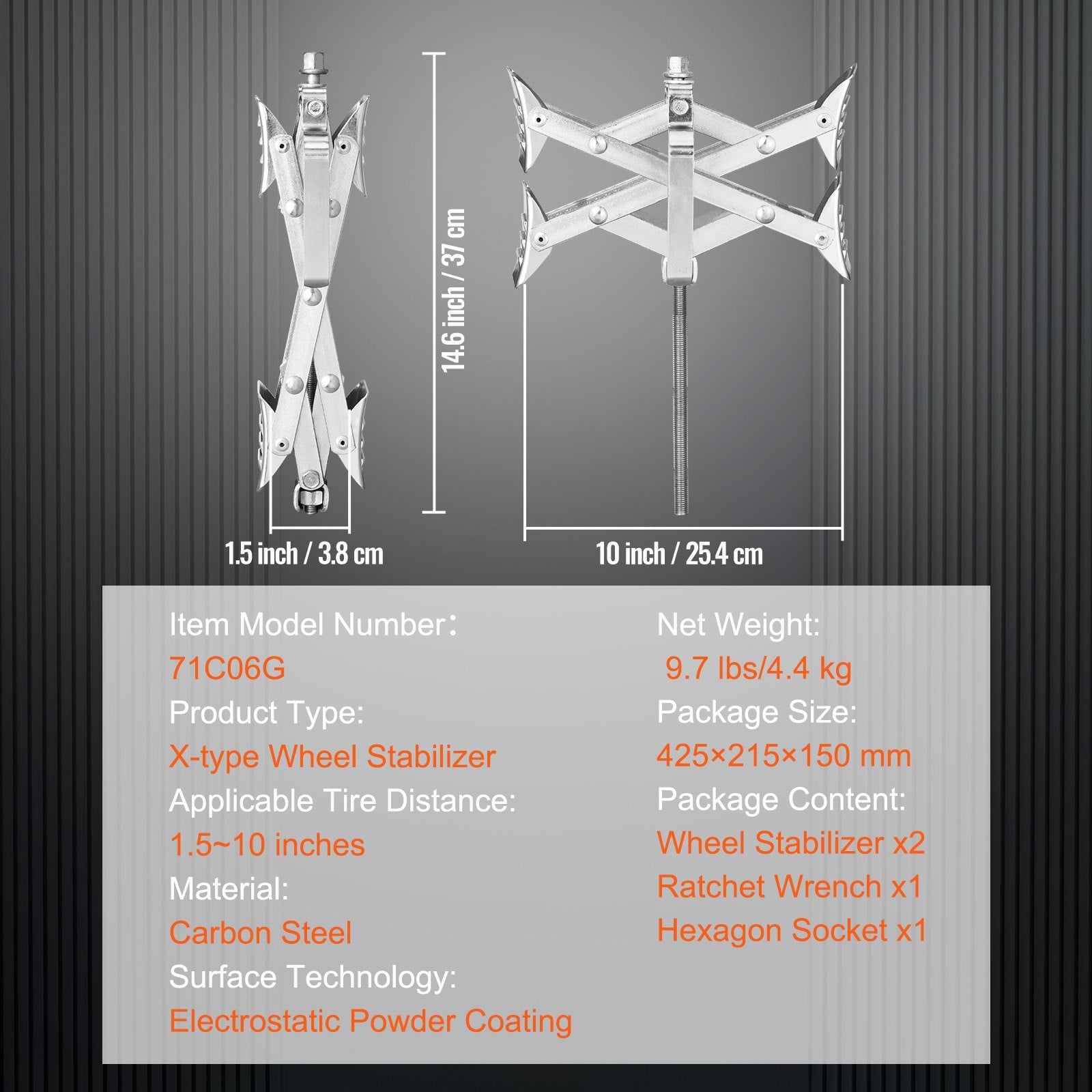 VEVOR Camper Wheel Chock Stabilizer, X-shaped RV Stabilizer Wheel Chock, Fit for 1.5" to 10" Tire Space, 2 Sets of Wheel Chocks with Ratchet Wrench and Storage Bag for Campers Travel Trailers Trucks 