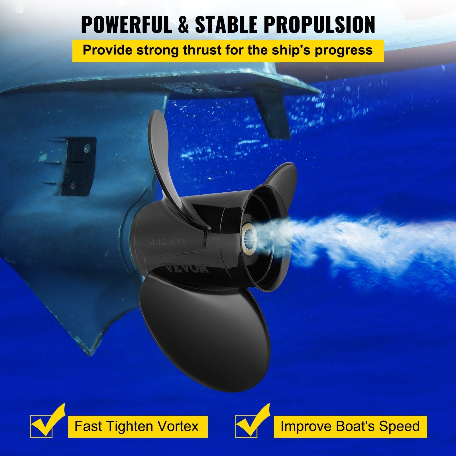 VEVOR Outboard Propeller, Replace for OEM 3817468, 3-Blade 14 1/2" x 19" Pitch Aluminium Boat Propeller, Compatible with Volvo Penta SX Drive All Models, w/ 19 Tooth Splines, RH 