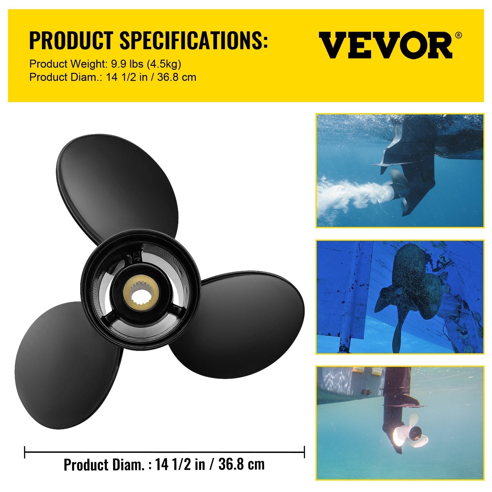 VEVOR Outboard Propeller, Replace for OEM 3817468, 3-Blade 14 1/2" x 19" Pitch Aluminium Boat Propeller, Compatible with Volvo Penta SX Drive All Models, w/ 19 Tooth Splines, RH 